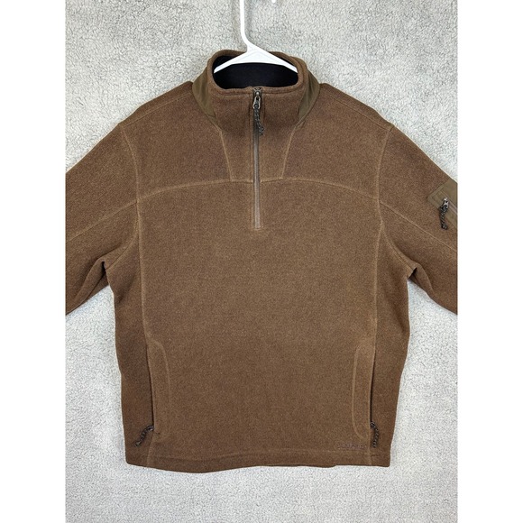 LL Bean Pullover Mens Large Green Fleece 1/4 Zip Sweater Waffle Knit Polartec